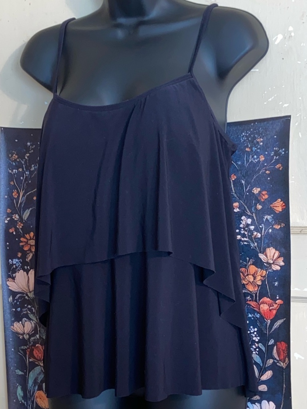 SONNET SHORES BLACK TANKINI TOP Ruffles Loose Flattering